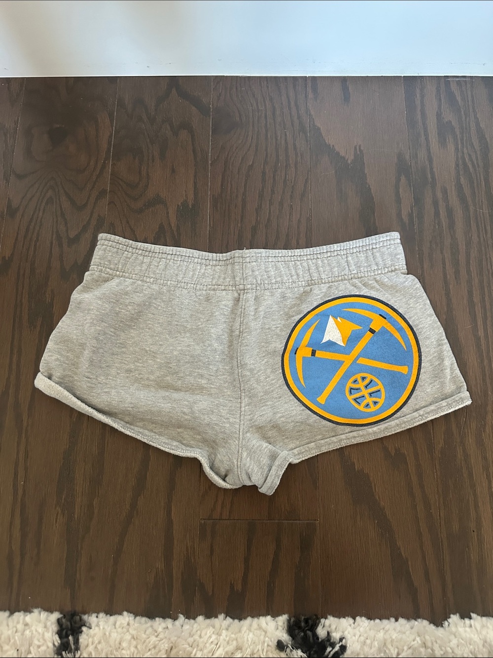 Gray Women’s Denver Nuggets Shorts with Blue & Yellow Logo